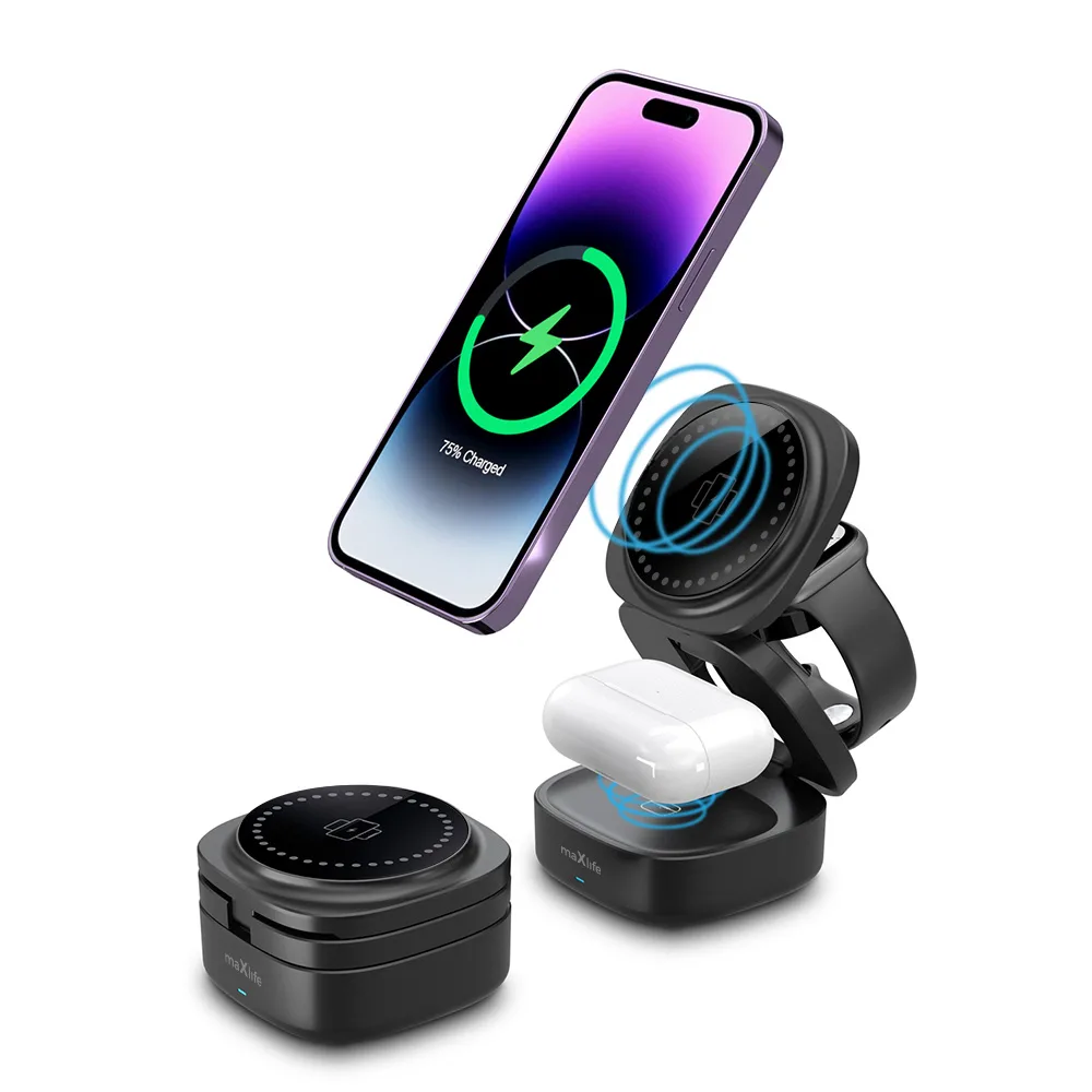 Maxlife MXWC-06 magnetisk trådlös laddare 15W svart 3-i-1