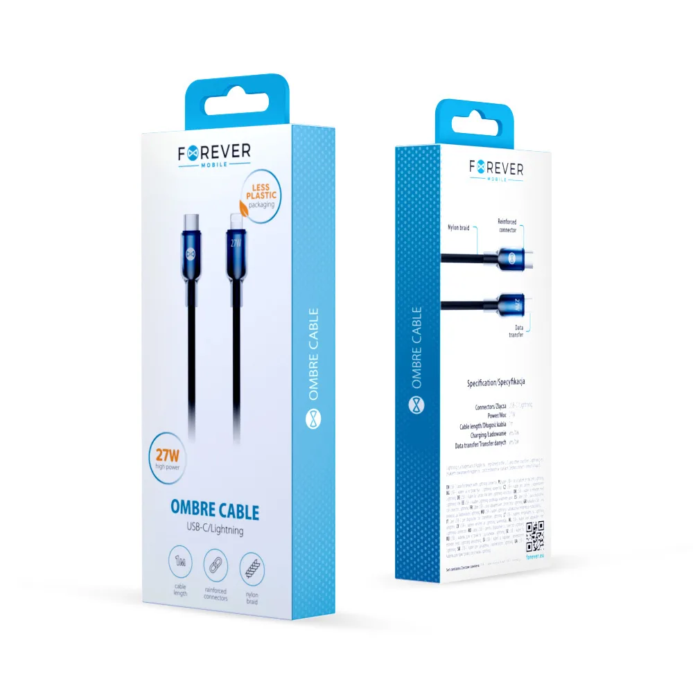 Forever Ombre kabel USB-C – Lightning 1,0 m 27W svart