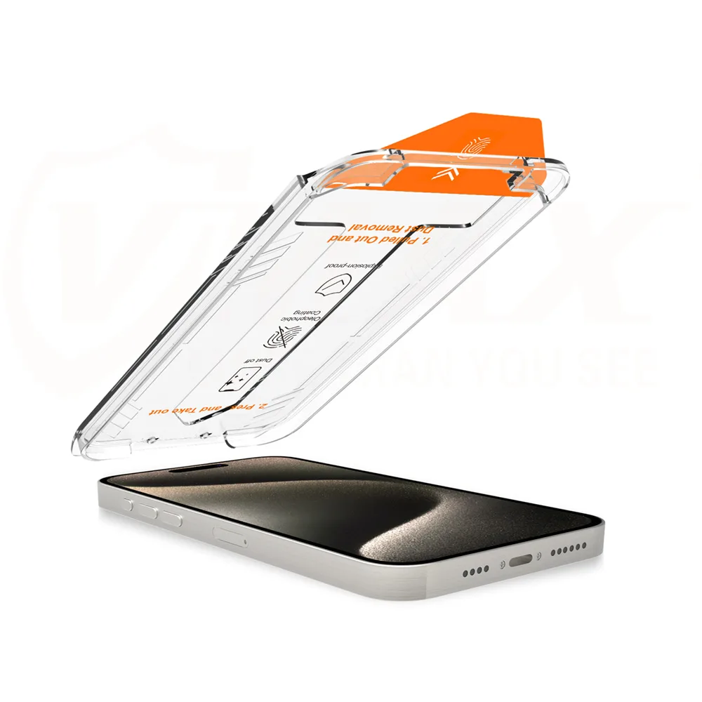 Vmax härdat glas – enkel montering, 2,5D, normalt glas för iPhone 15 Pro 6,1″