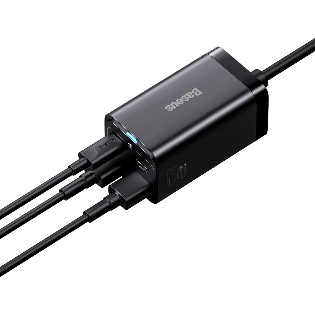 Baseus wall charger GaN3 Pro PD 65W 2x USB-C 2x USB black + USB-C – USB-C cable