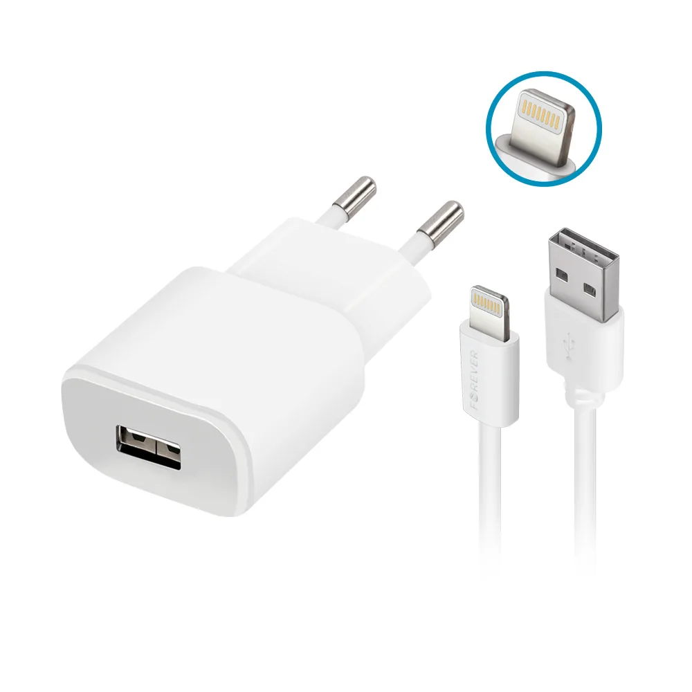 Forever TC-01 laddare 1x USB 1A vit + Lightning-kabel