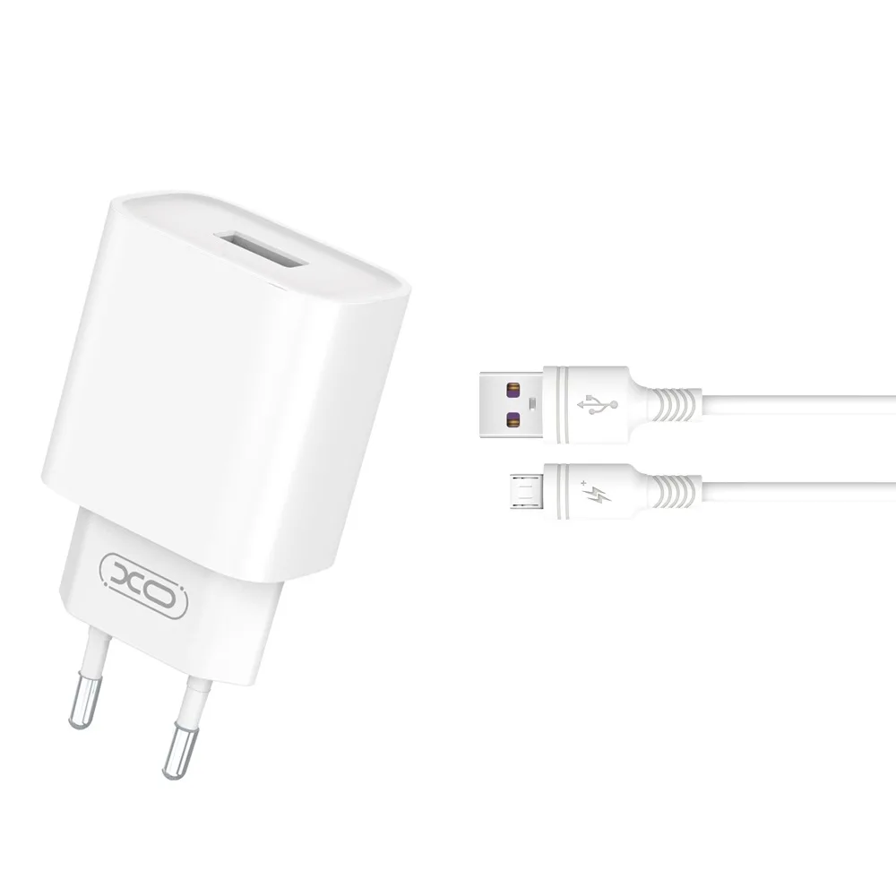 XO väggladdare CE02D QC 3.0 18W 1x USB vit + microUSB-kabel