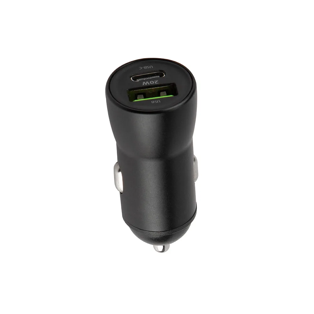 Maxlife MXCC-04 PD QC car charger 1x USB-C 1x USB 20W black + USB-C – USB-C cable 60W