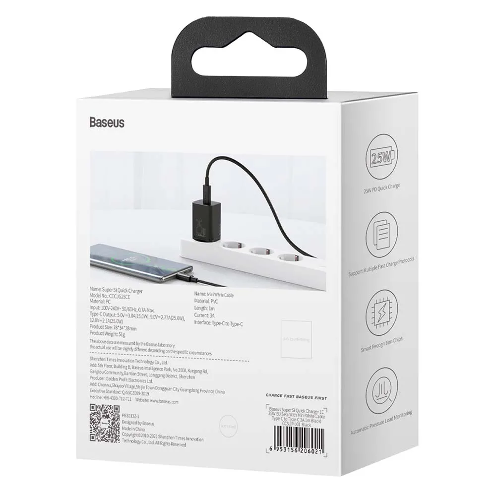 Baseus wall charger Super Si PD 25W 1x USBC black + USB-C – USB-C cable