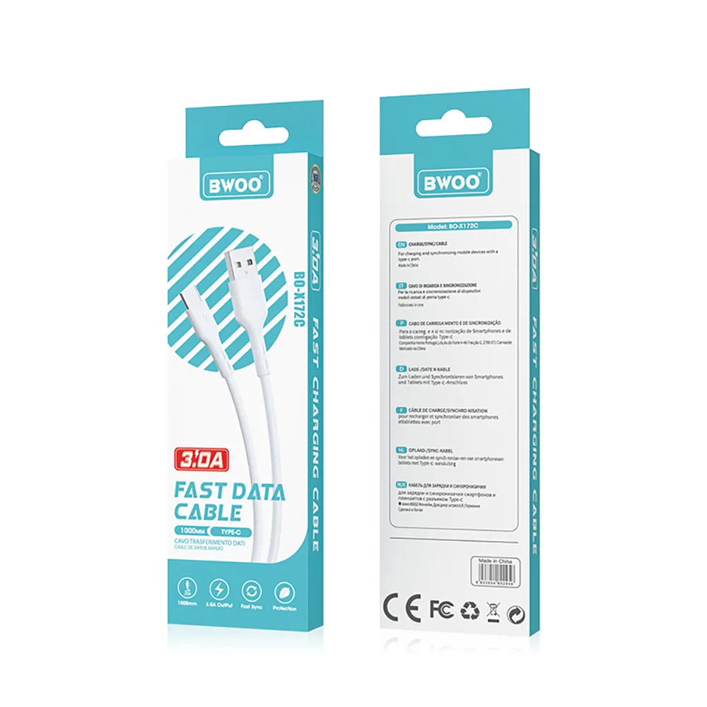 BWOO Kabel USB – USB-C 1m 3A Vit BO-X172C
