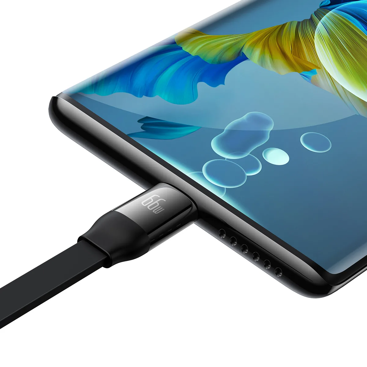 Baseus sladd Bright Mirror 2 3-i-1 USB – micro USB + Lightning + USB-C 1,1 m 66W svart upprullbar