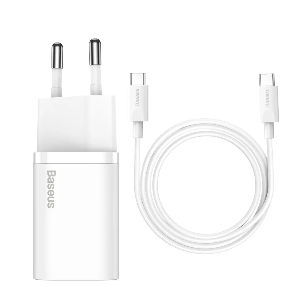 Baseus väggladdare Super Si PD 25W 1x USB-C vit + USB-C – USB-C-kabel