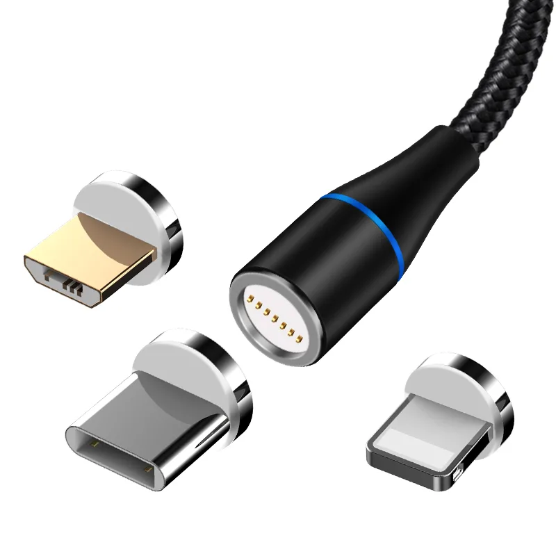 Maxlife MXUC-03 magnetkabel USB – Lightning + USB-C + microUSB 1,0 m 3A svart nylon