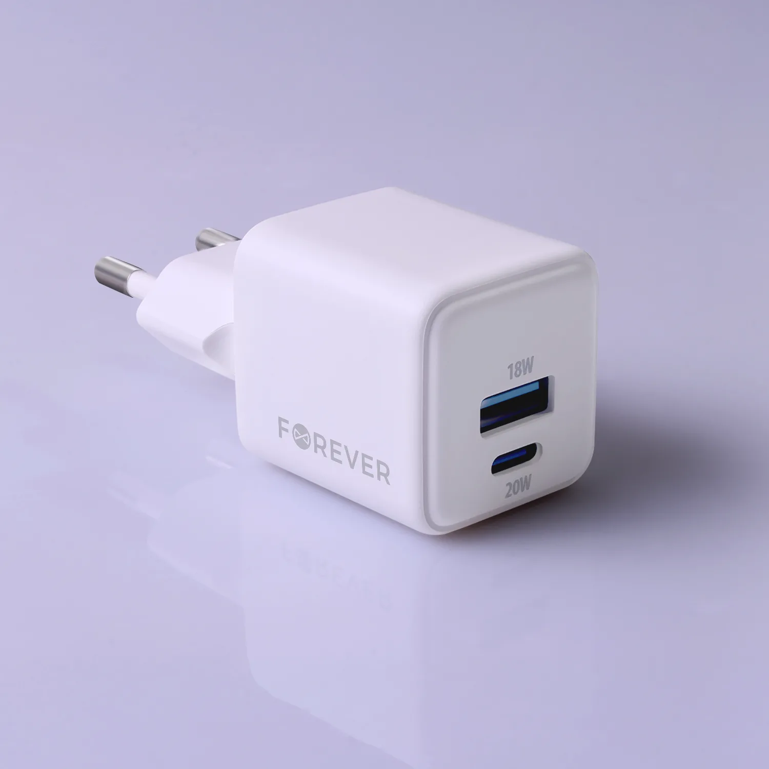 Forever TC-08-20AC GaN PD QC charger 1x USB-C 1x USB 20W white