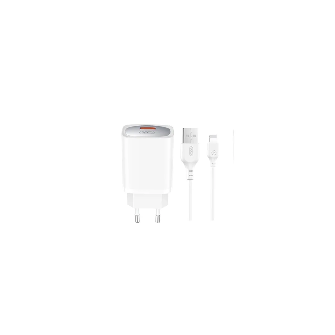 XO väggladdare CE19 QC 18W 1x USB vit + kabel Lightning