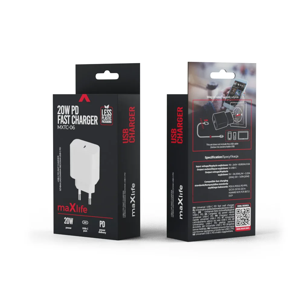 Maxlife MXTC-06 PD QC charger 1x USB-C 20W white