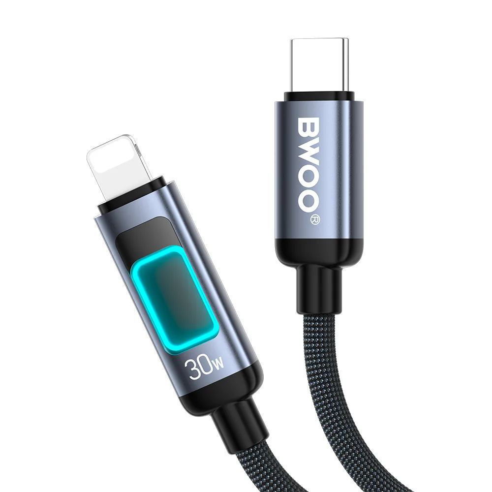 BWOO X324CL braided fast charging cable with light display PD 27W USB-C – Lightning
