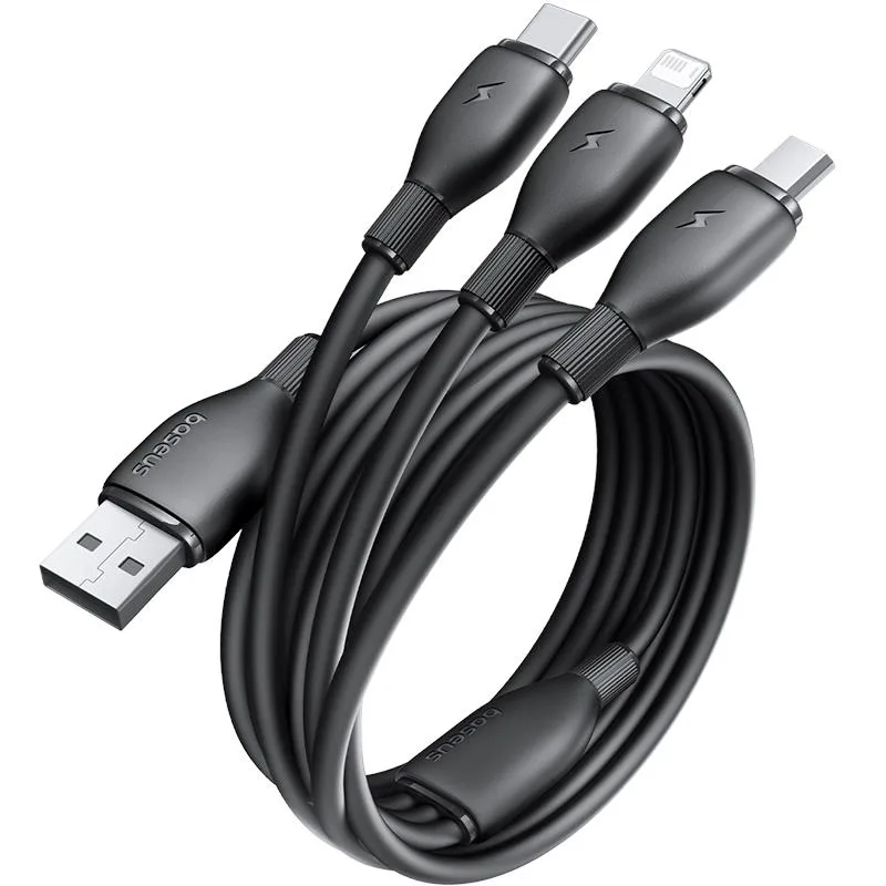Baseus Ultra-Snabb En-för-Tre Laddningskabel USB-A till M+L+C 3,5A 0,8m Kosmisk Svart