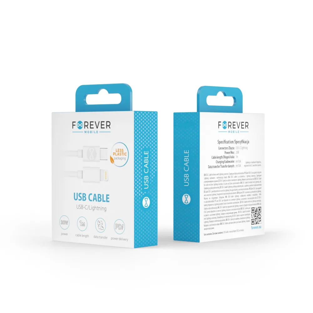 Forever cable USB-C – Lightning 1,0 m 20W white