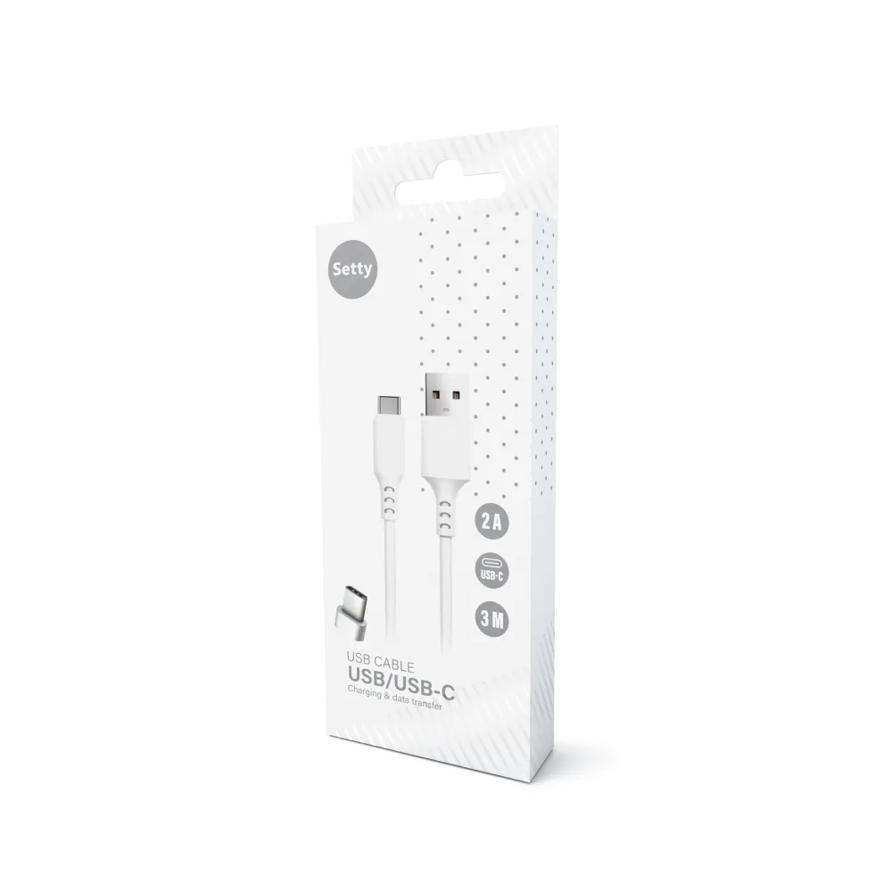 Setty cable USB – USB-C 3,0 m 2A white NEW