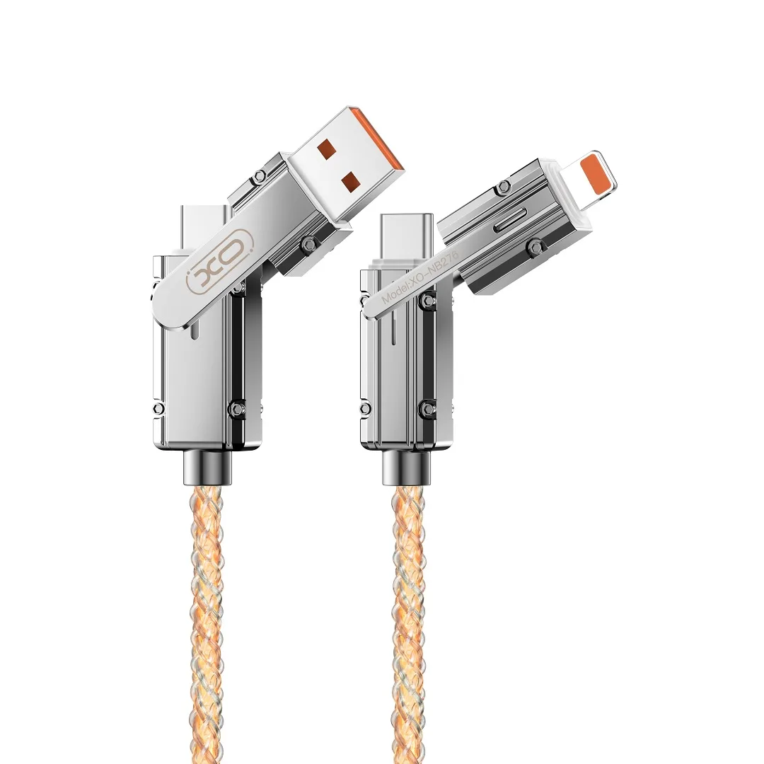 XO kabel NB276 4-i-1 USB-C – Lightning + USB – USB-C 60W 1,0m grå