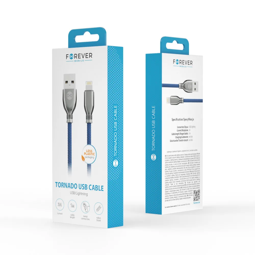 Forever Tornado kabel USB – Lightning 1,0 m 3A marinblå