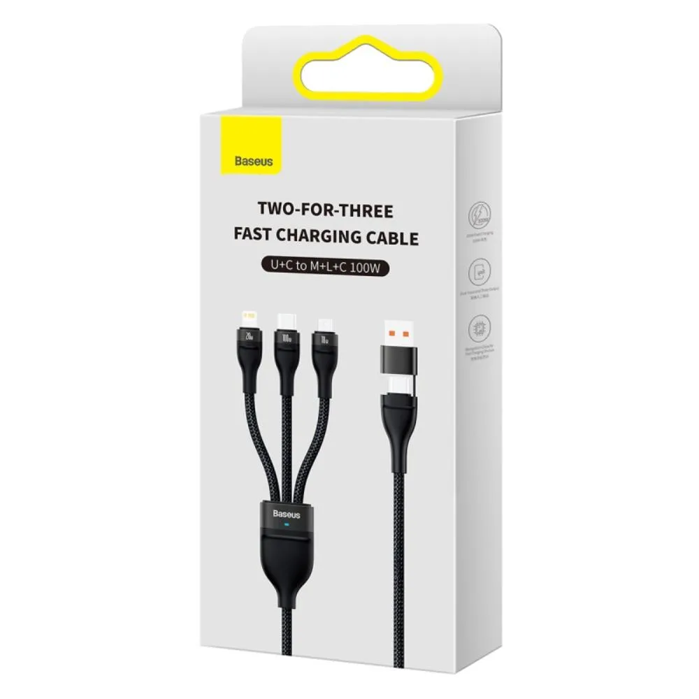 Baseus cable 3in1 Flash II USB + USB-C – Lightning + USB-C + microUSB 1,5 m 3,5A black 100W