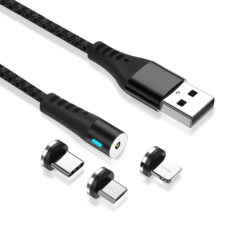Maxlife MXUC-02 magnetic cable USB – Lightning + USB-C + microUSB 1,0 m 2A black nylon