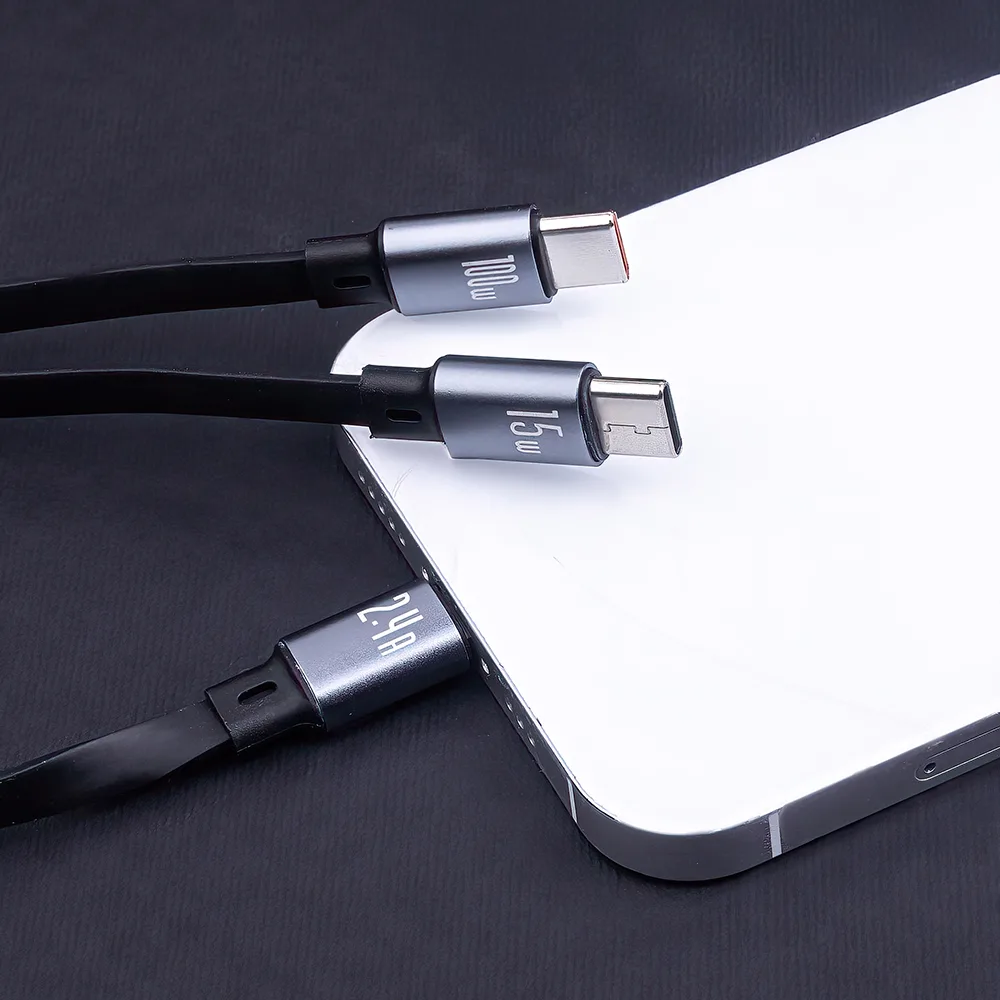 Forever 3in1 cable USB – Lightning + 2x USB-C 1,2 m 100W black