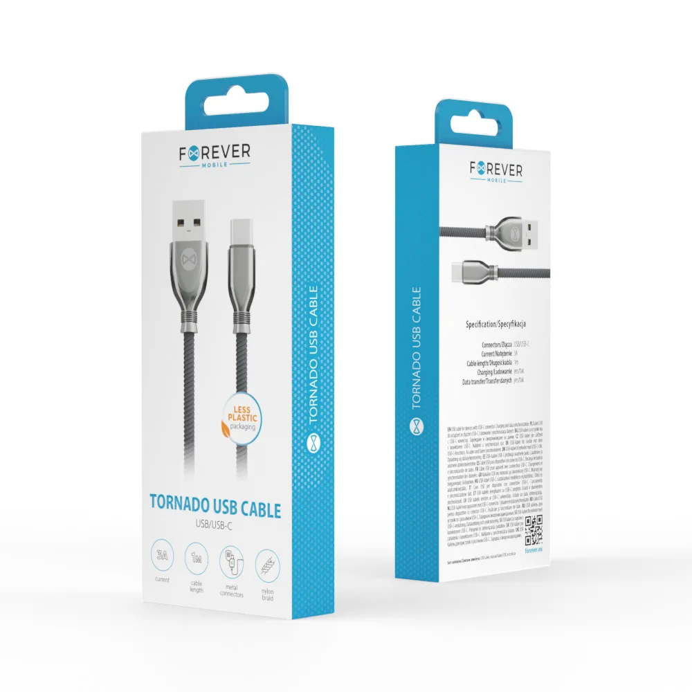 Forever Tornado cable USB – USB-C 1,0 m 3A black