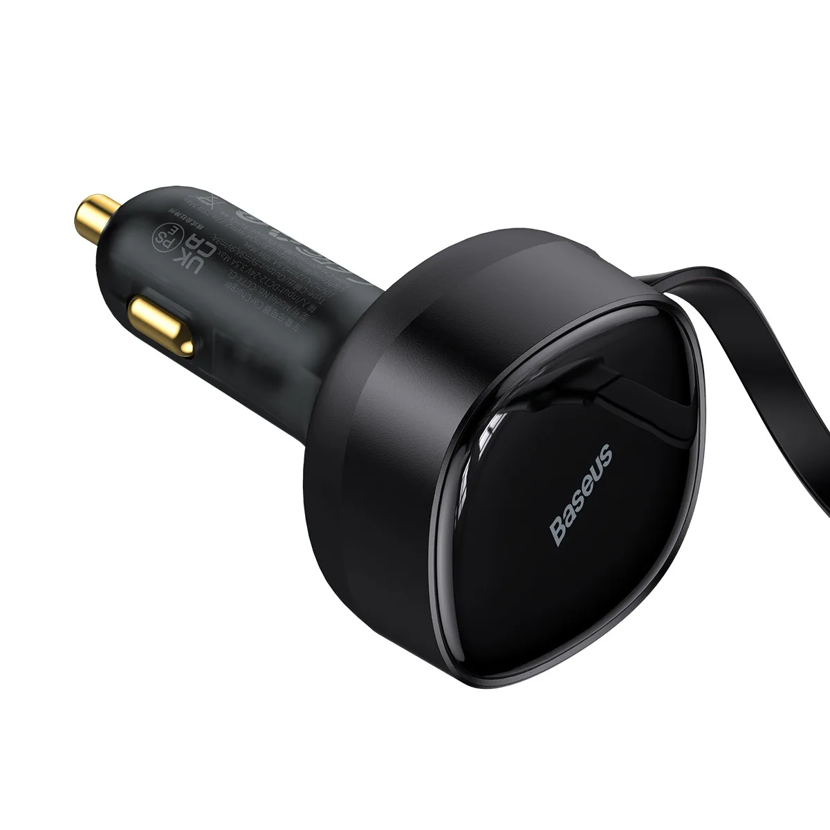 Baseus biladapter Enjoyment Retractable 2w1 30W svart med kabel 1x USB-C 1x Lightning