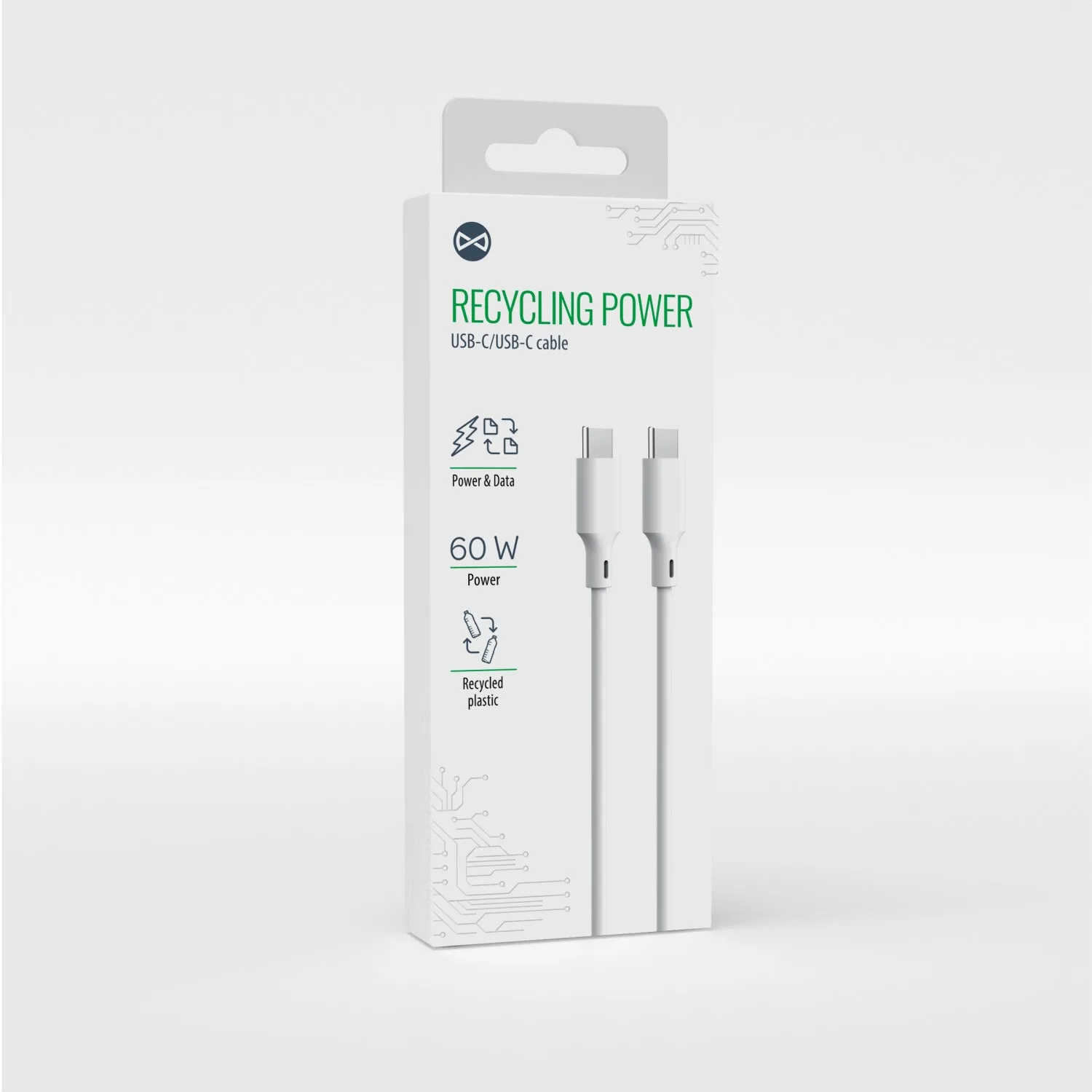 För alltid återvinningsbar kabel USB-C – Lightning 1,5m 3A KR12-CL-00 vit