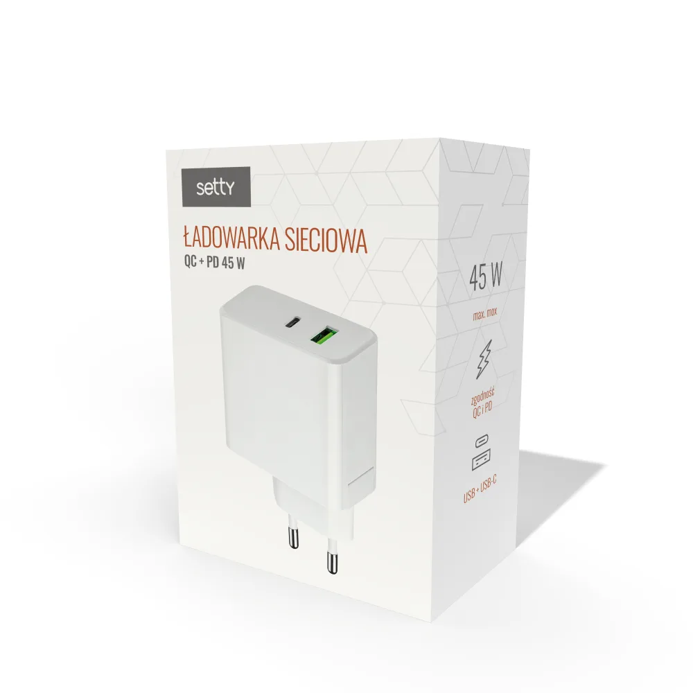 Setty wall charger PD+QC USB + USB-C 45W LSI-01white JO
