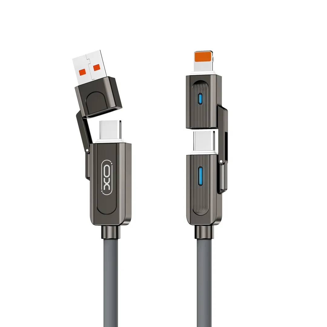 XO-kabel NB275 4-i-1 USB-C – Lightning + USB – USB-C 60W 1,0m grå