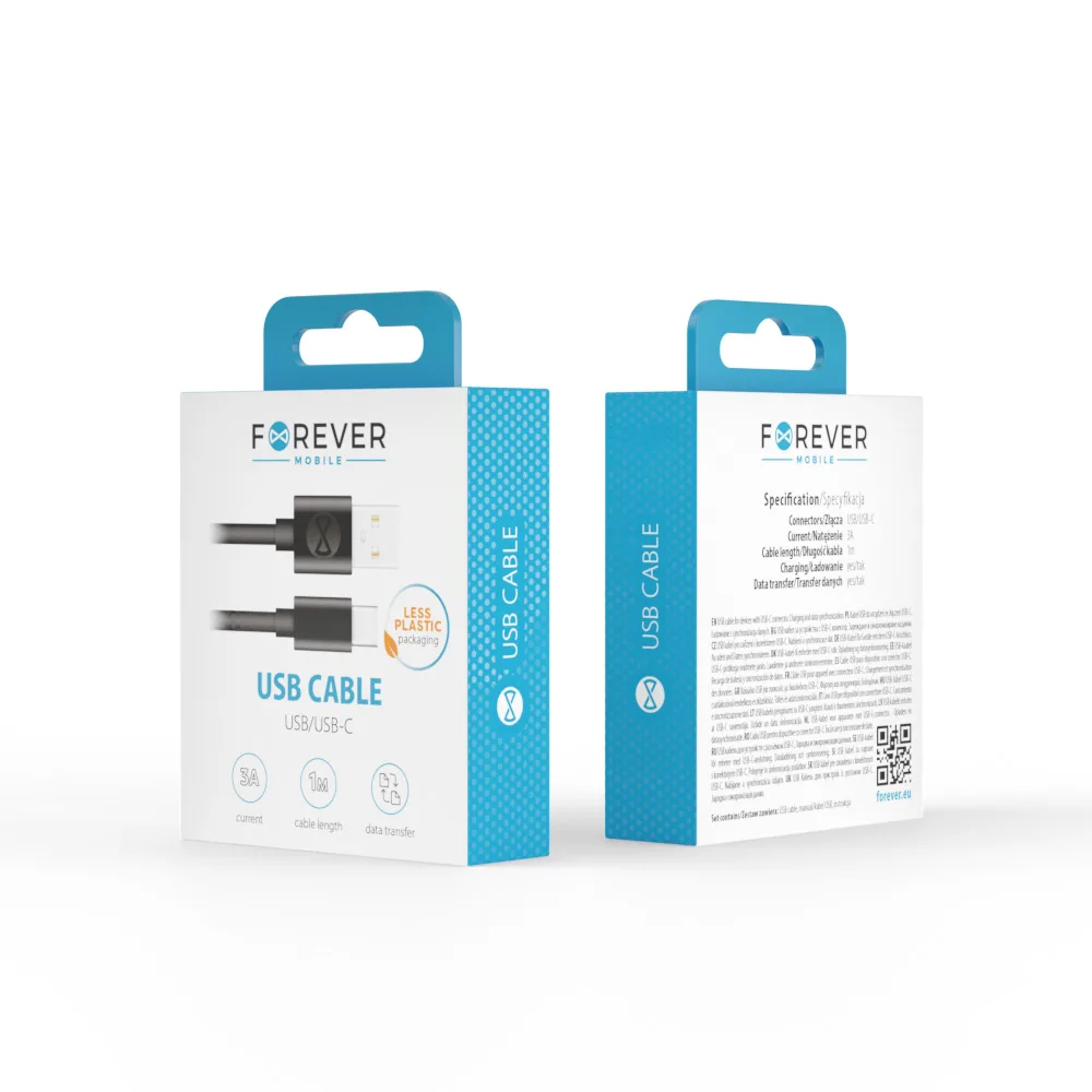 Evigsladd USB – USB-C 1,0 m 3A svart