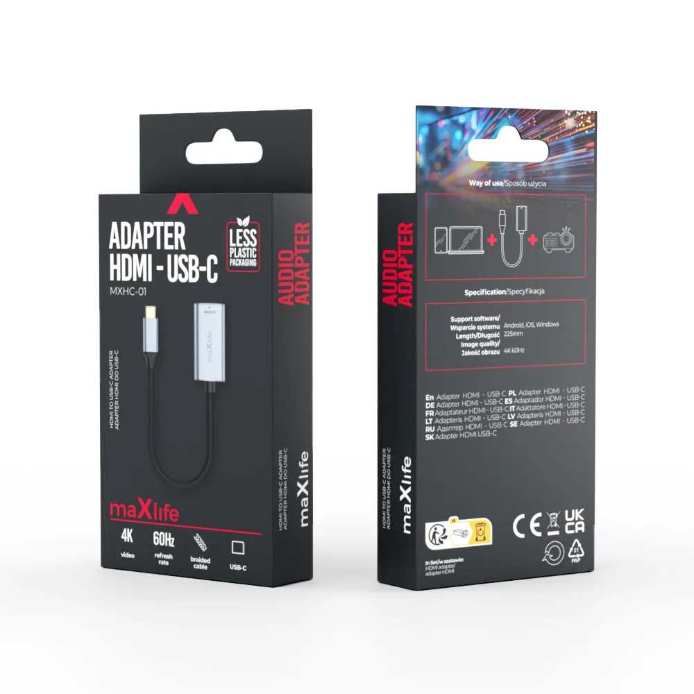 Maxlife adapter MXHC-01 HDMI – USB-C 4K 60HZ black
