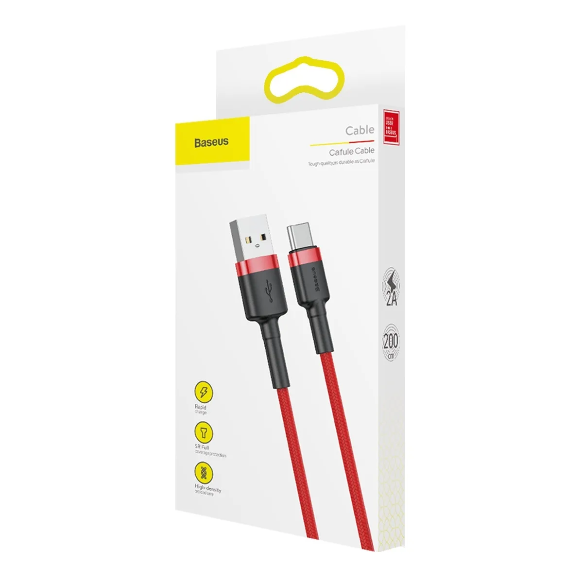 Baseus cable Cafule USB – USB-C 2,0 m 2A red-red