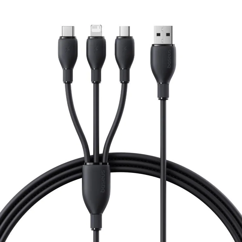 Baseus Ultra-Snabb En-för-Tre Laddningskabel USB-A till M+L+C 3,5A 0,8m Kosmisk Svart