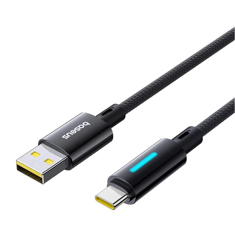 Baseus Lit Button-Control Fast Charging Data Cable USB-A to USB-C 100W 1m Cosmic Black