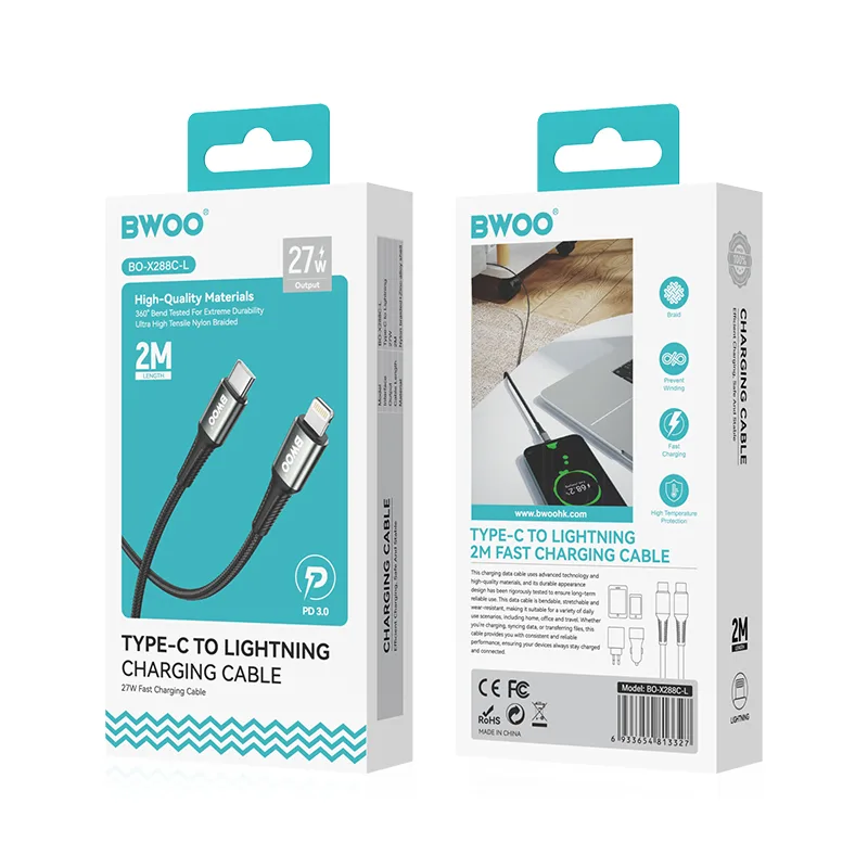 BWOO Braided Cable USB-C – Lightning 2m 30W black
