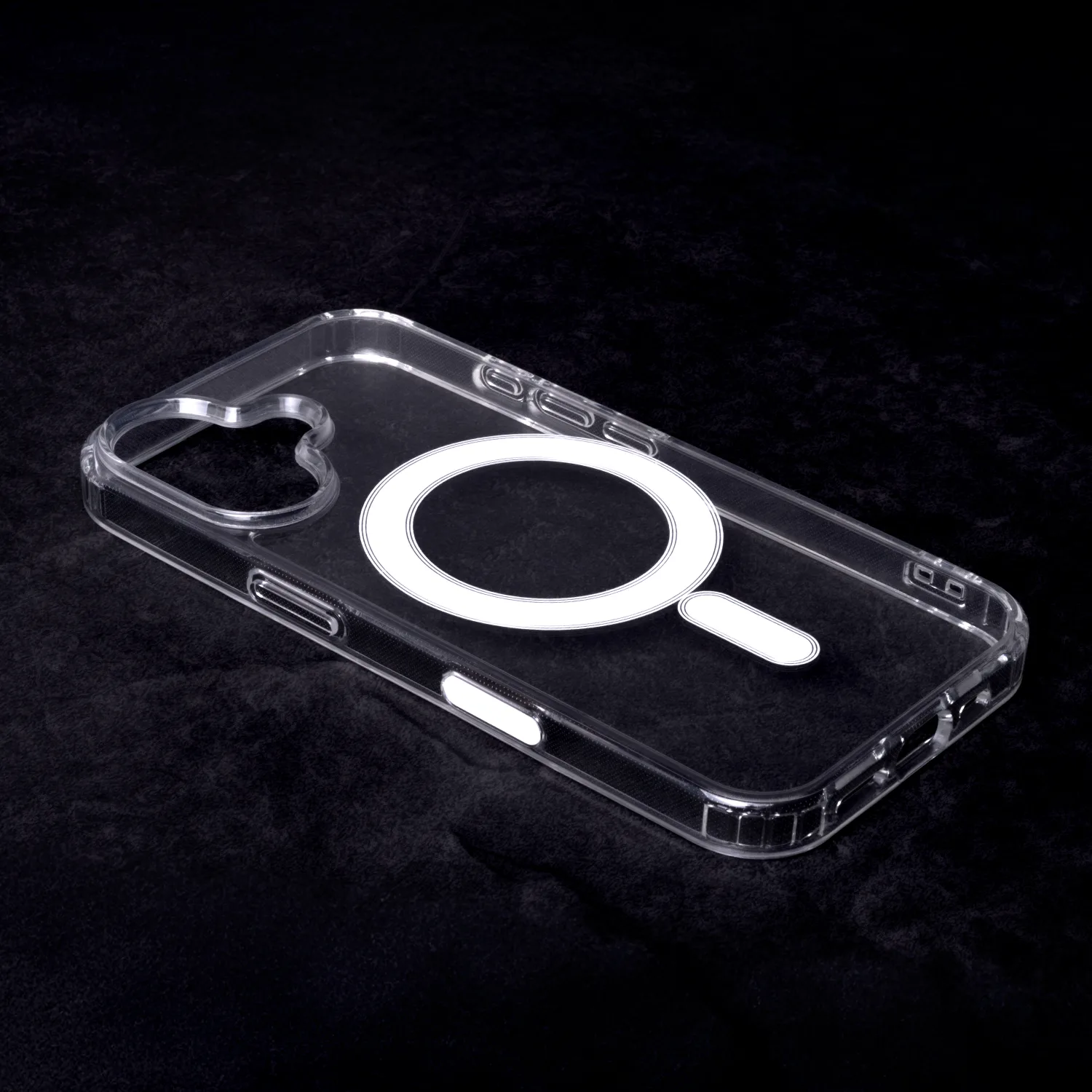 Anti Shock 1,5 mm Mag-fodral för iPhone 16 Plus 6,7″ transparent med stort hål + knapp
