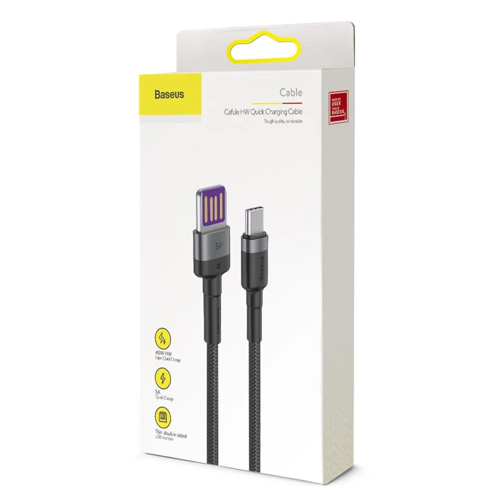 Baseus cable Cafule HW QC USB – USB-C 1,0 m gray-black 40W