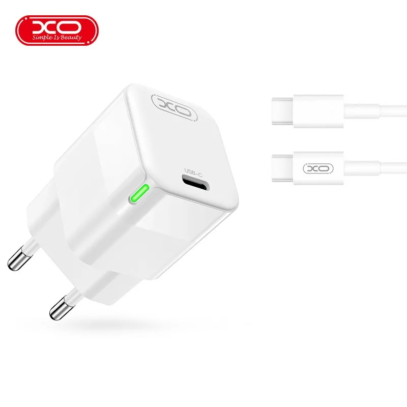 XO väggladdare CE06 PD 30W 1x USB-C vit + USB-C – USB-C-kabel