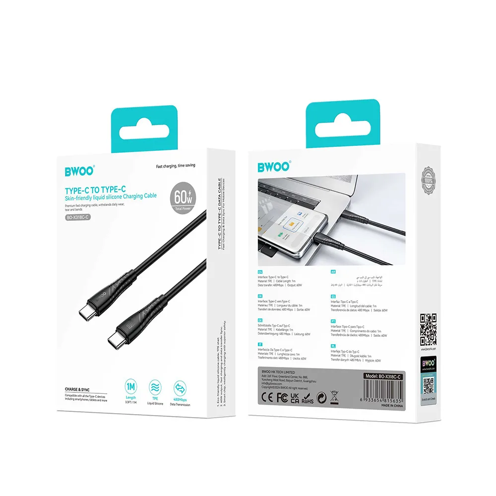 BWOO 60W cable USB-C – USB-C BO-X318 1m black