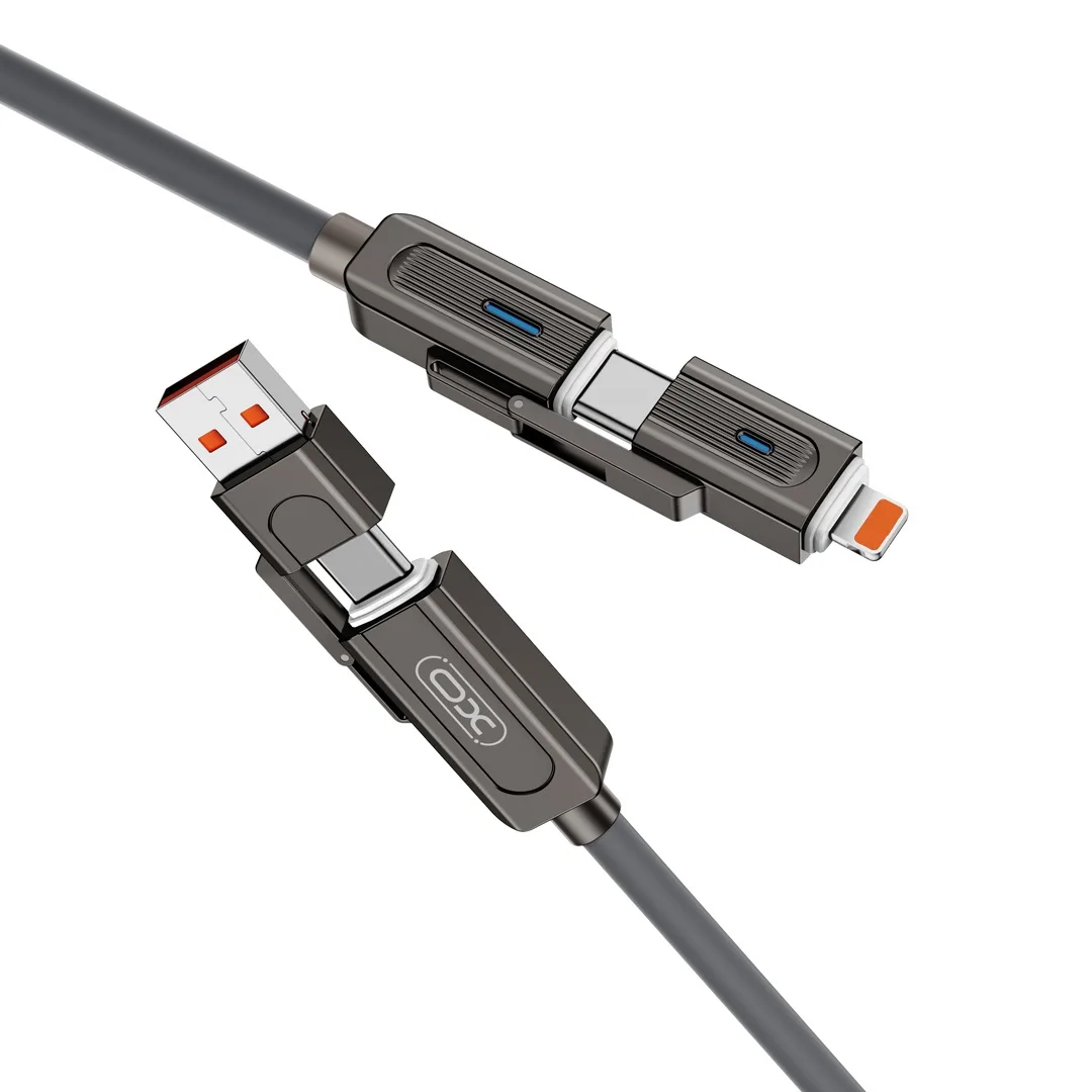 XO-kabel NB275 4-i-1 USB-C – Lightning + USB – USB-C 60W 1,0m grå
