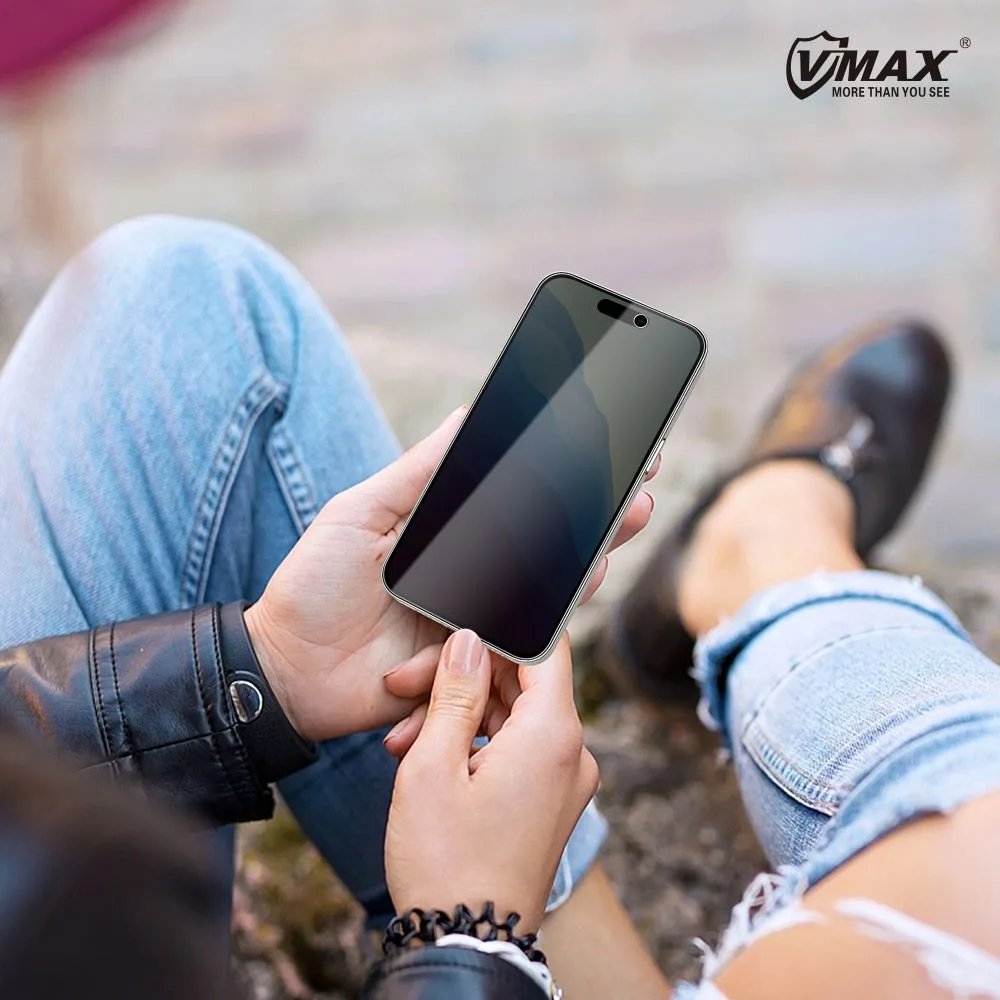 Vmax härdat glas 0,33 mm 2,5D högklar privathetsglas för iPhone 16 Plus 6,7″