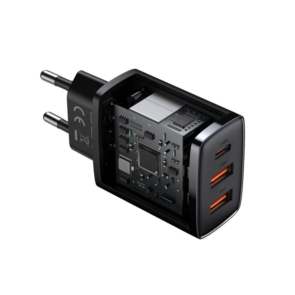 Baseus wall charger Compact PD 30W 1x USB-C 2x USB black