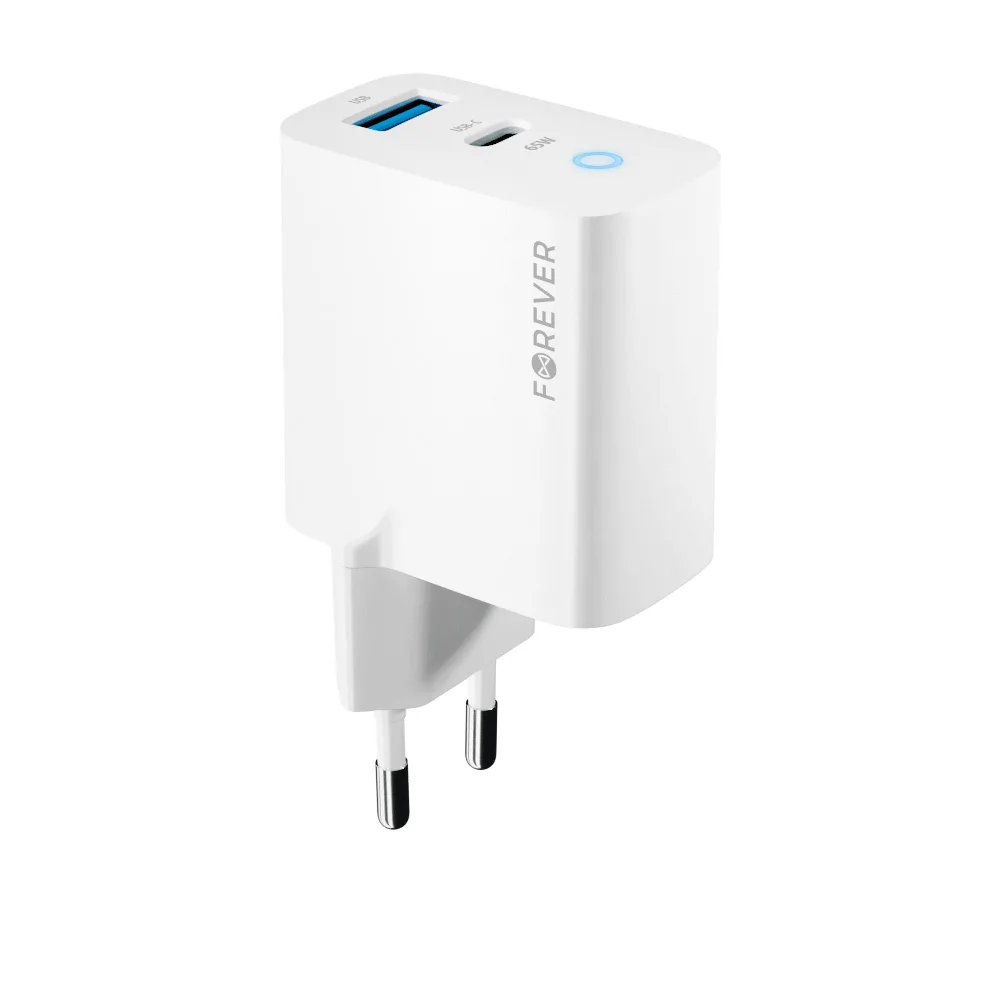 Forever TC-06-65AC GaN PD QC charger 1x USB-C 1x USB 65W white