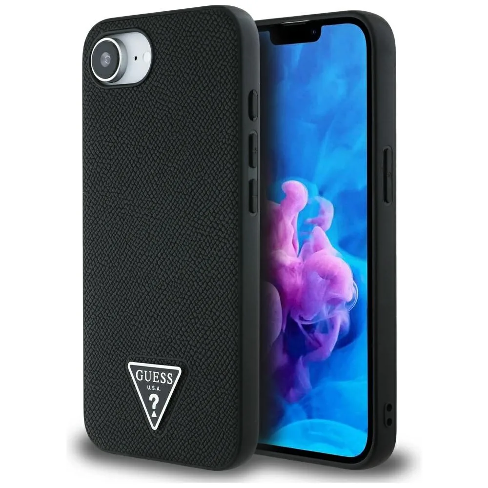 Guess HC MagSafe Grained PU Triangle Logo Case for iPhone 16e Black
