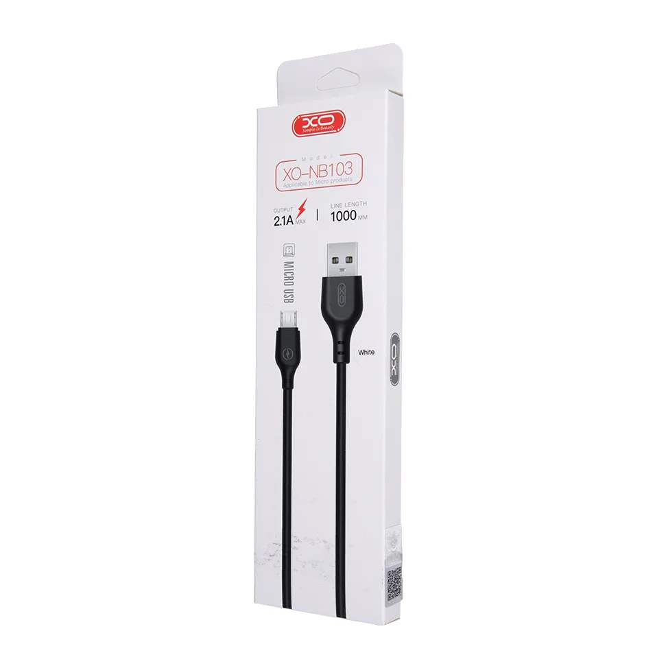 XO-kabel NB103 USB – microUSB 1,0 m 2,1A vit
