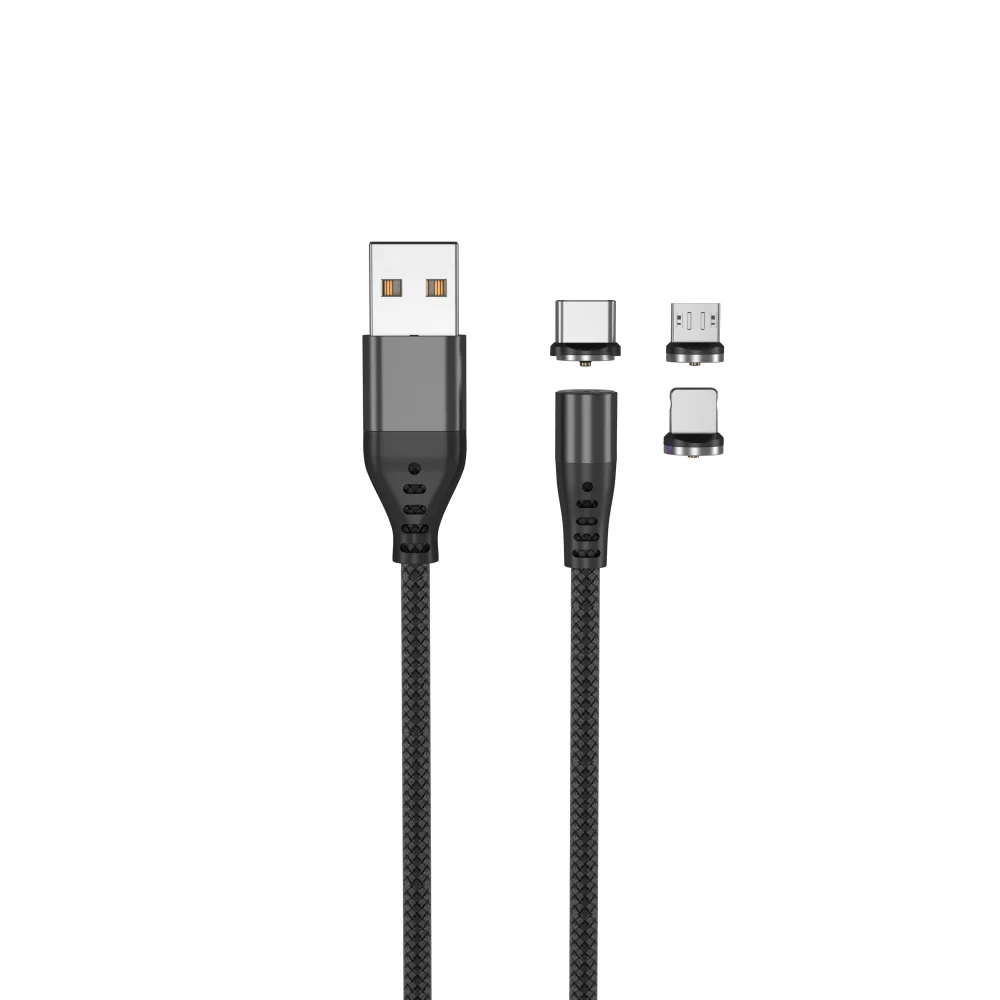 Maxlife MXUC-02 magnetic cable USB – Lightning + USB-C + microUSB 1,0 m 2A black nylon