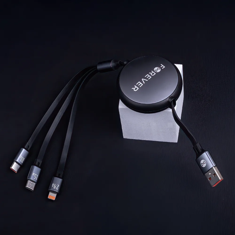 Forever 3in1 cable USB – Lightning + 2x USB-C 1,2 m 100W black