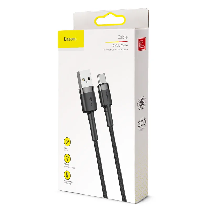 Baseus sladd Cafule USB – USB-C 3m 2A grå-svart