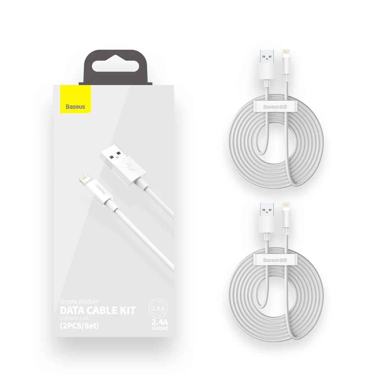 Baseus cable Simple Wisdom USB – Lightning 1,5 m 2,4A white 2 pcs