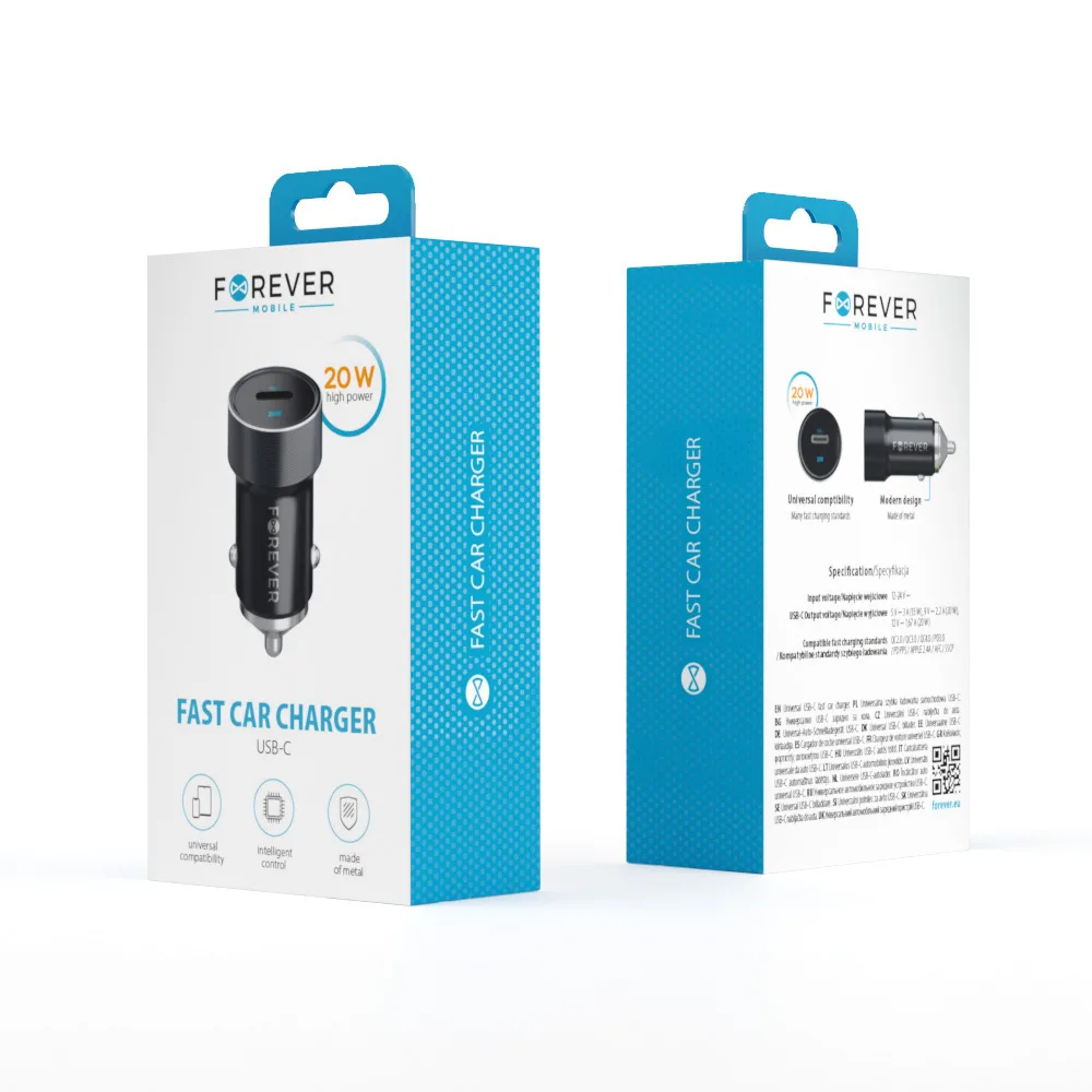 Forever CC-06 PD QC bil-laddare 1x USB-C 20W svart